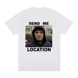 Khabib Send Me Location graphic T-shirt, stylish Harajuku-style short-sleeved T-shirt, hip-hop retro pure cotton loose T-shirt,