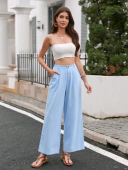 Elegant Solid Color Linen Wide Leg Pants for Women High Waist Drapey Casual Summer Loose Slimming Long Trousers Spring Autumn
