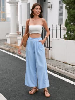 Elegant Solid Color Linen Wide Leg Pants for Women High Waist Drapey Casual Summer Loose Slimming Long Trousers Spring Autumn