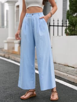 Elegant Solid Color Linen Wide Leg Pants for Women High Waist Drapey Casual Summer Loose Slimming Long Trousers Spring Autumn