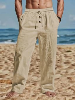 New Men's Cotton and Linen Casual Breathable Pants, Fashionable Street Sport Pants, Beach and Outdoor Loose Straight Pants