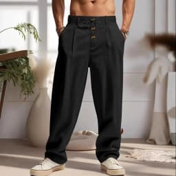 New Men's Cotton and Linen Casual Breathable Pants, Fashionable Street Sport Pants, Beach and Outdoor Loose Straight Pants