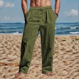 New Men's Cotton and Linen Casual Breathable Pants, Fashionable Street Sport Pants, Beach and Outdoor Loose Straight Pants