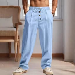 New Men's Cotton and Linen Casual Breathable Pants, Fashionable Street Sport Pants, Beach and Outdoor Loose Straight Pants