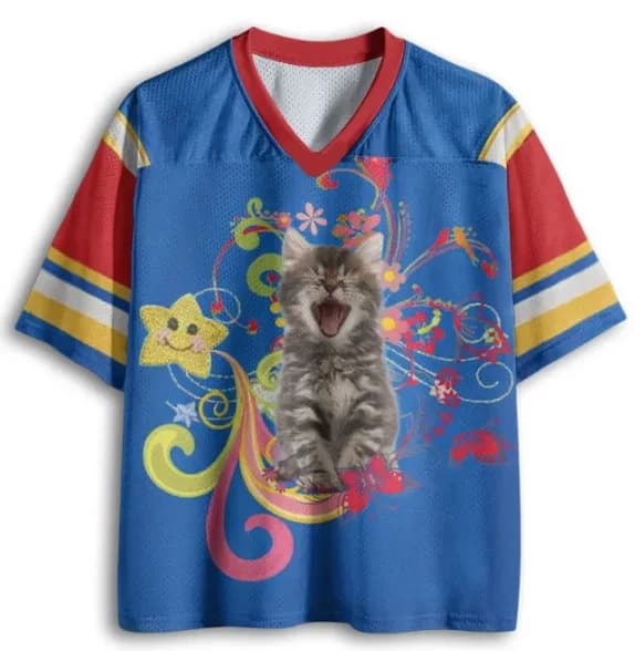 Adults and Children Happy To The Point of Blur, Quirky Yawning Cat 3D Printed Jersey, Niche Quirky Color-block Street T-shirt