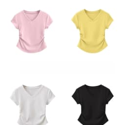 Summer Women's Short Sleeved T-shirt Solid Color Slim Fit V-neck Lightweight and Slimming Casual Versatile Basic Women's Top