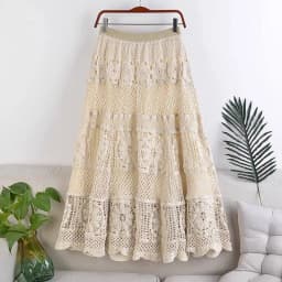 Crochet Midi Skirts Women Openwork Hollow Out Guipure Lace Long Skirt Summer Dress French Chic Retro Boho Hippie Festival Outfit