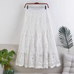 Crochet Midi Skirts Women Openwork Hollow Out Guipure Lace Long Skirt Summer Dress French Chic Retro Boho Hippie Festival Outfit