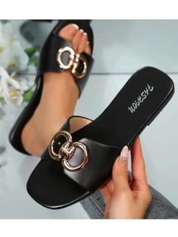 Women's Sandals, Women's Shoes, New Foreign Trade Fashion Slippers, Versatile Solid Color Decorative Square-Toed Women's Slippers