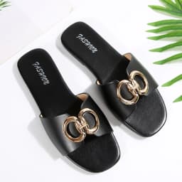 Women's Sandals, Women's Shoes, New Foreign Trade Fashion Slippers, Versatile Solid Color Decorative Square-Toed Women's Slippers
