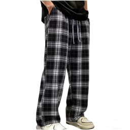 Red checkered straight leg pants men's spring new American high street sports pants casual slimming wide leg pants