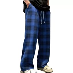 Red checkered straight leg pants men's spring new American high street sports pants casual slimming wide leg pants