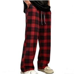 Red checkered straight leg pants men's spring new American high street sports pants casual slimming wide leg pants