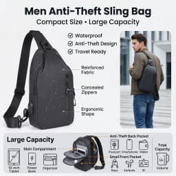 Men Anti Theft Sling Bag Waterproof Chest Bag Crossbody Shoulder Backpack USB Headphone Hole Travel Daypack