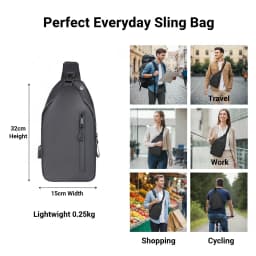 Men Anti Theft Sling Bag Waterproof Chest Bag Crossbody Shoulder Backpack USB Headphone Hole Travel Daypack