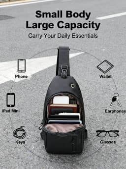 Men Anti Theft Sling Bag Waterproof Chest Bag Crossbody Shoulder Backpack USB Headphone Hole Travel Daypack