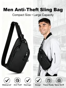 Men Anti Theft Sling Bag Waterproof Chest Bag Crossbody Shoulder Backpack USB Headphone Hole Travel Daypack