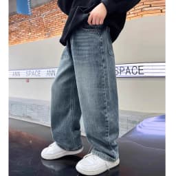 5-14Y Boys Jeans Pants Spring Kids Wide Leg Straight Trousers Autumn Loose-Fit Casual Trousers Children's Trendy Sweatpants