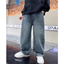 5-14Y Boys Jeans Pants Spring Kids Wide Leg Straight Trousers Autumn Loose-Fit Casual Trousers Children's Trendy Sweatpants