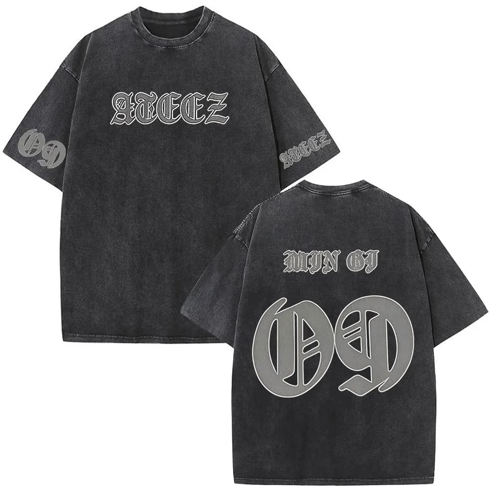 Korean Kpop ATEEZ Mingi 2026 World Tour in Your Fantasy Vintage Washed T-shirts Men Women Clothing Fashion Cotton Casual T-shirt