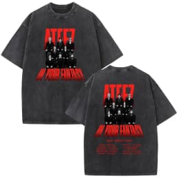Korean Kpop ATEEZ Mingi 2026 World Tour in Your Fantasy Vintage Washed T-shirts Men Women Clothing Fashion Cotton Casual T-shirt
