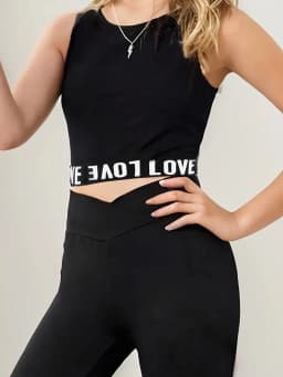 Girls 2-Piece "Love" Active Set – Black Sleeveless Crop Top & High Waist Leggings Set for Kids