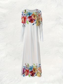 Floral Embroidered Long Sleeve Dress Vacation Style Summer Casual A Line Midi Dress for Women Round Neck Lightweight Flowy