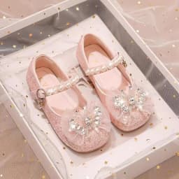 Girls’ Dance Princess Pearl Dress Shoes Faux Leather Mary Janes Sparkle Accents Comfortable Dancing Butterflie Parties Occasions