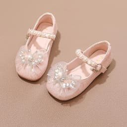 Girls’ Dance Princess Pearl Dress Shoes Faux Leather Mary Janes Sparkle Accents Comfortable Dancing Butterflie Parties Occasions