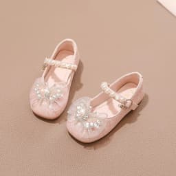 Girls’ Dance Princess Pearl Dress Shoes Faux Leather Mary Janes Sparkle Accents Comfortable Dancing Butterflie Parties Occasions