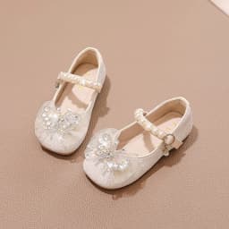 Girls’ Dance Princess Pearl Dress Shoes Faux Leather Mary Janes Sparkle Accents Comfortable Dancing Butterflie Parties Occasions