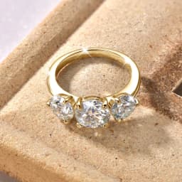 OXTAO 3 Stone Moissanite Engagement Rings for Women 14K Gold Filled 6.5mm VVS1 D Wedding Rings Jewelry Anniversary Gifts