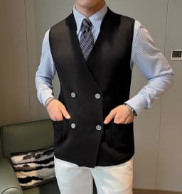 Men 2025 Autumn Winter New Double-breasted Knitted Vest Male V-neck Sleeveless Coats Mens Solid Color Sweater Waistcoat M22