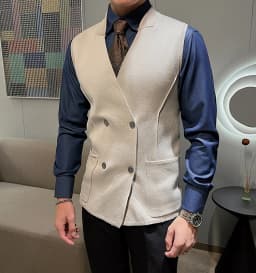 Men 2025 Autumn Winter New Double-breasted Knitted Vest Male V-neck Sleeveless Coats Mens Solid Color Sweater Waistcoat M22