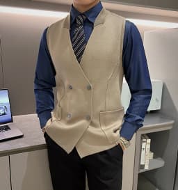 Men 2025 Autumn Winter New Double-breasted Knitted Vest Male V-neck Sleeveless Coats Mens Solid Color Sweater Waistcoat M22
