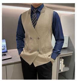 Men 2025 Autumn Winter New Double-breasted Knitted Vest Male V-neck Sleeveless Coats Mens Solid Color Sweater Waistcoat M22
