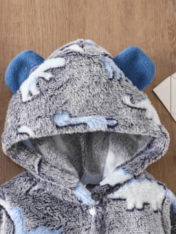 Cute and Warm Casual Fuzzy Dinosaur Printed Onesie for Baby Boys