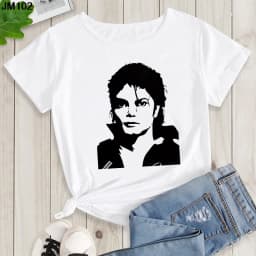 Women's Summer Shirt Pop King Michael Jackson Women's Printed Shirt Harajuku Casual White Top Women's Trendy Rock Shirt
