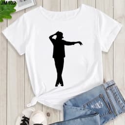 Women's Summer Shirt Pop King Michael Jackson Women's Printed Shirt Harajuku Casual White Top Women's Trendy Rock Shirt