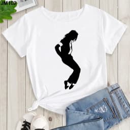 Women's Summer Shirt Pop King Michael Jackson Women's Printed Shirt Harajuku Casual White Top Women's Trendy Rock Shirt