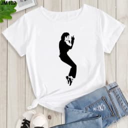 Women's Summer Shirt Pop King Michael Jackson Women's Printed Shirt Harajuku Casual White Top Women's Trendy Rock Shirt