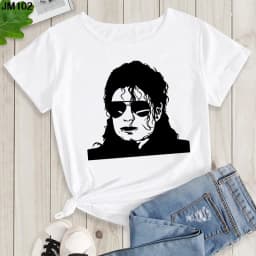 Women's Summer Shirt Pop King Michael Jackson Women's Printed Shirt Harajuku Casual White Top Women's Trendy Rock Shirt