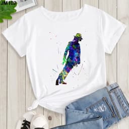 Women's Summer Shirt Pop King Michael Jackson Women's Printed Shirt Harajuku Casual White Top Women's Trendy Rock Shirt