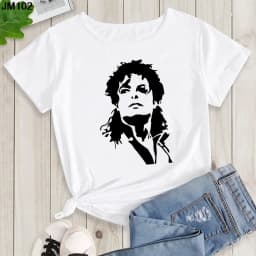 Women's Summer Shirt Pop King Michael Jackson Women's Printed Shirt Harajuku Casual White Top Women's Trendy Rock Shirt