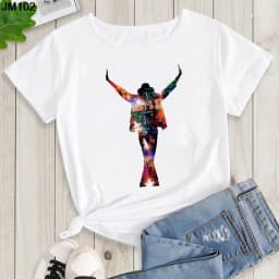 Women's Summer Shirt Pop King Michael Jackson Women's Printed Shirt Harajuku Casual White Top Women's Trendy Rock Shirt