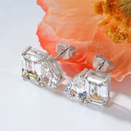 OXTAO Two Stone Cubic Zirconia Stud Earring Emerald &Pear Cut for Women Statement Earrings Wedding Party Jewelry 14K Gold Filled