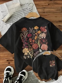Flower T-Shirt Female Funny T Shirts Korean Fashion Graphic Tees Tops Women Clothing Natureinspired Design Aesthetic Clothes