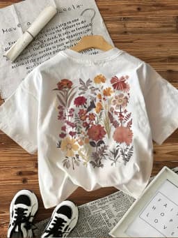 Flower T-Shirt Female Funny T Shirts Korean Fashion Graphic Tees Tops Women Clothing Natureinspired Design Aesthetic Clothes