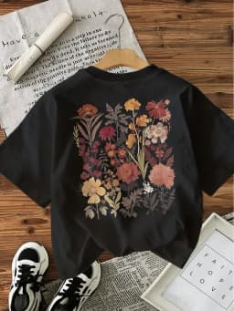 Flower T-Shirt Female Funny T Shirts Korean Fashion Graphic Tees Tops Women Clothing Natureinspired Design Aesthetic Clothes