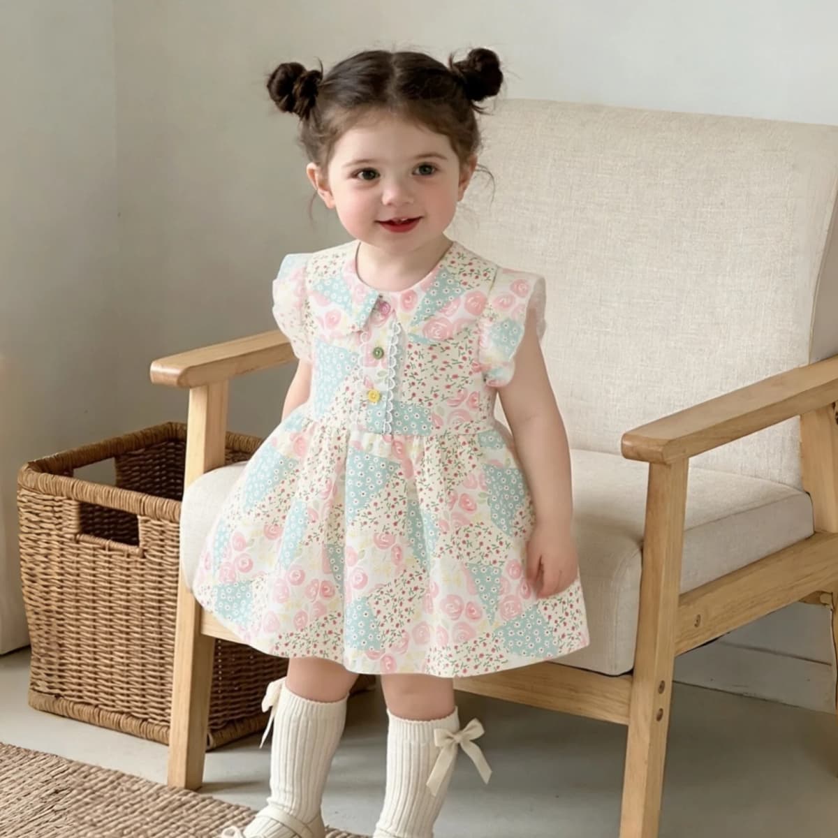 Sweet Lovely Summer New Baby Girl Dress Flower Print Birthday Party Princess Dress Children's Clothing 9 Months - 4 Years Old